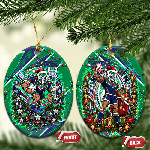 New Zealand Warriors Rugby Christmas Ceramic Ornament Holiday Mascot Graphic Art Festive Lights Bow