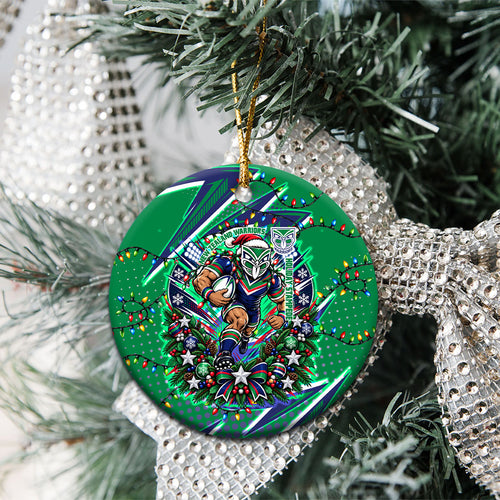 New Zealand Warriors Rugby Christmas Ceramic Ornament Holiday Mascot Graphic Art Festive Lights Bow