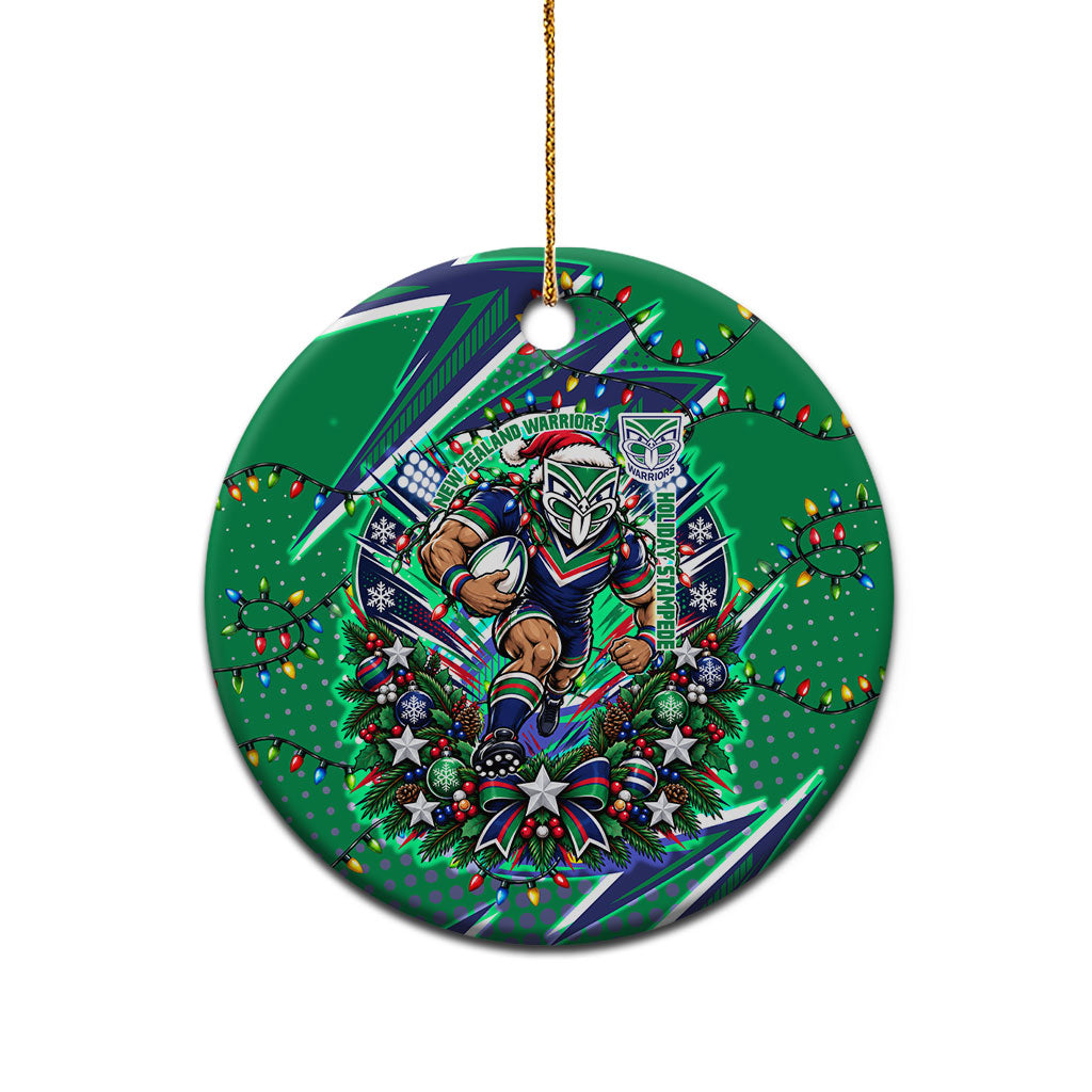 New Zealand Warriors Rugby Christmas Ceramic Ornament Holiday Mascot Graphic Art Festive Lights Bow