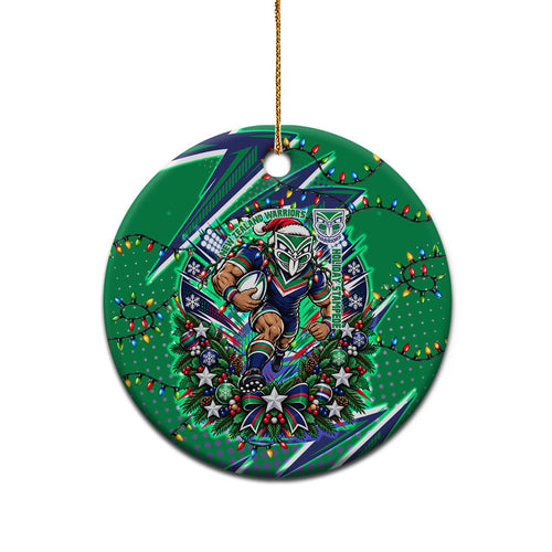 New Zealand Warriors Rugby Christmas Ceramic Ornament Holiday Mascot Graphic Art Festive Lights Bow