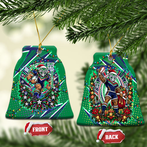 New Zealand Warriors Rugby Christmas Ceramic Ornament Holiday Mascot Graphic Art Festive Lights Bow