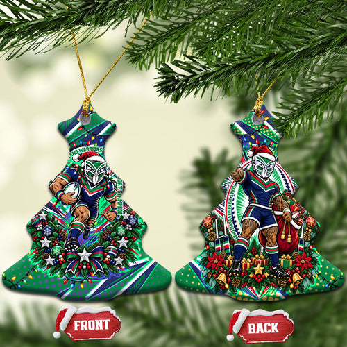 New Zealand Warriors Rugby Christmas Ceramic Ornament Holiday Mascot Graphic Art Festive Lights Bow
