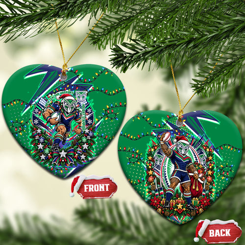 New Zealand Warriors Rugby Christmas Ceramic Ornament Holiday Mascot Graphic Art Festive Lights Bow