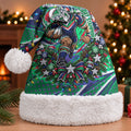 New Zealand Warriors Rugby Christmas Santa Hat Holiday Mascot Graphic Art Festive Lights Bow