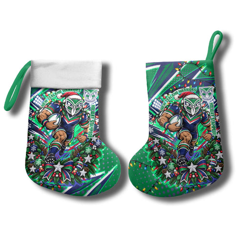New Zealand Warriors Rugby Christmas Stocking Holiday Mascot Graphic Art Festive Lights Bow