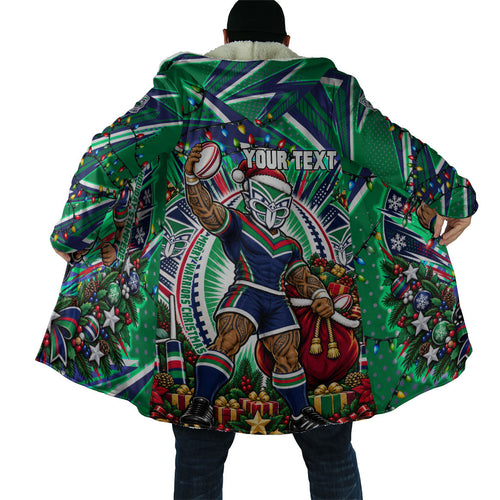 Personalized New Zealand Warriors Rugby Christmas Cloak Holiday Mascot Graphic Art Festive Lights Bow
