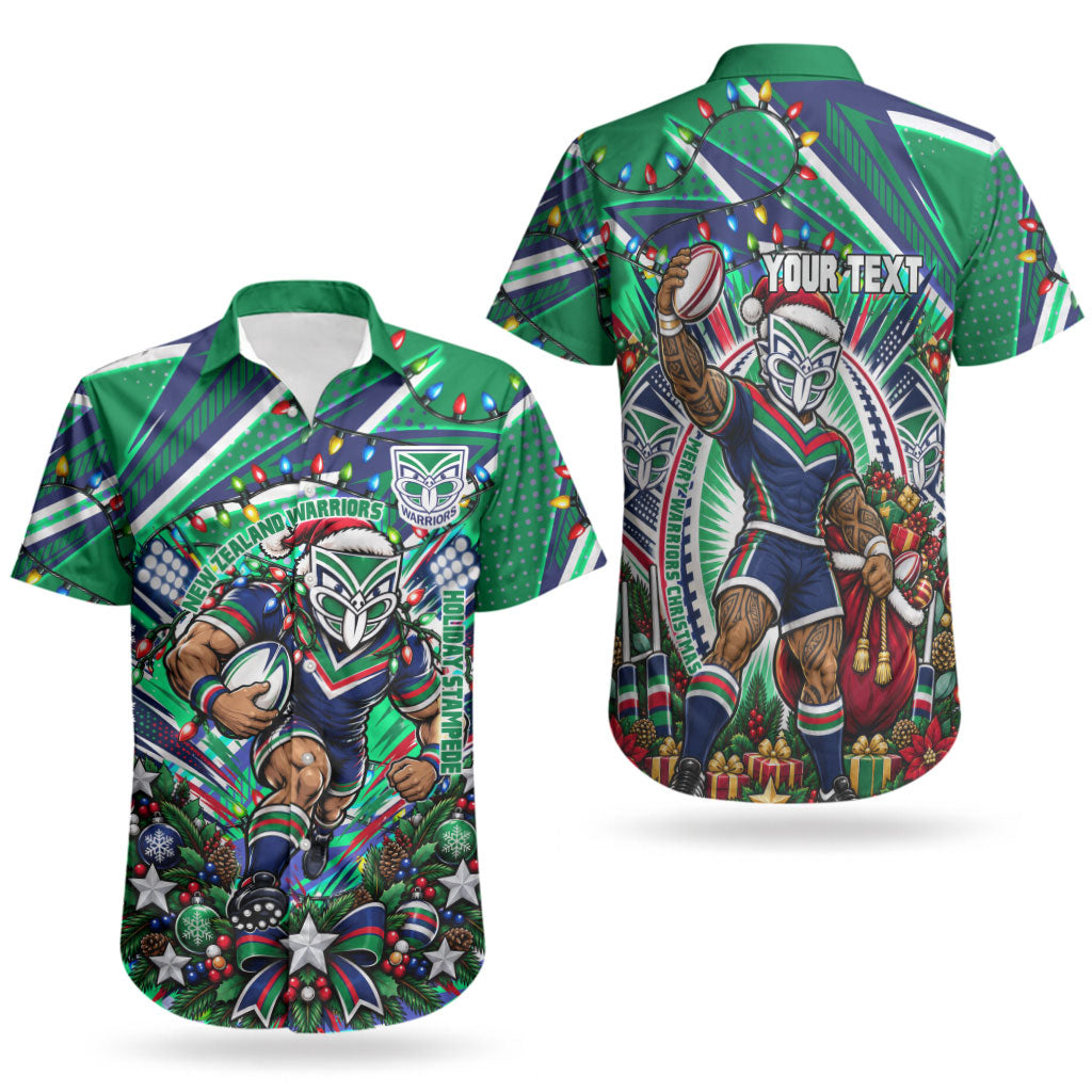 Personalized New Zealand Warriors Rugby Christmas Couples Matching Mermaid Dress and Hawaiian Shirt Holiday Mascot Graphic Art Festive Lights Bow