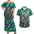 Personalized New Zealand Warriors Rugby Christmas Couples Matching Off Shoulder Maxi Dress and Hawaiian Shirt Holiday Mascot Graphic Art Festive Lights Bow