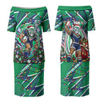 Personalized New Zealand Warriors Rugby Christmas Couples Matching Puletasi and Hawaiian Shirt Holiday Mascot Graphic Art Festive Lights Bow