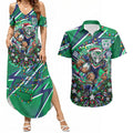 Personalized New Zealand Warriors Rugby Christmas Couples Matching Summer Maxi Dress and Hawaiian Shirt Holiday Mascot Graphic Art Festive Lights Bow