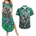 Personalized New Zealand Warriors Rugby Christmas Couples Matching Summer Maxi Dress and Hawaiian Shirt Holiday Mascot Graphic Art Festive Lights Bow