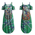 Personalized New Zealand Warriors Rugby Christmas Couples Matching Summer Maxi Dress and Hawaiian Shirt Holiday Mascot Graphic Art Festive Lights Bow