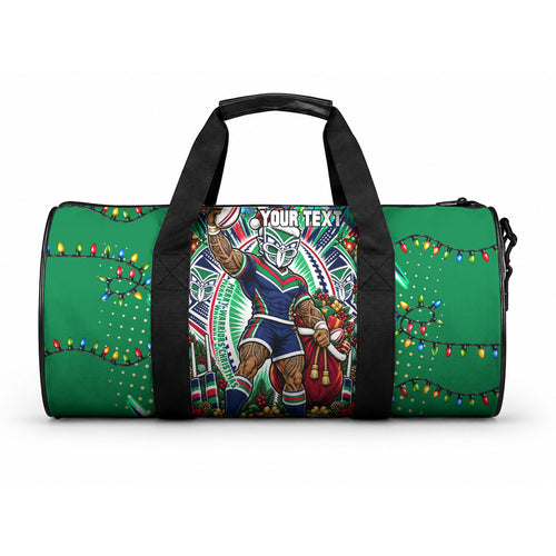Personalized New Zealand Warriors Rugby Christmas Duffle Bag Holiday Mascot Graphic Art Festive Lights Bow