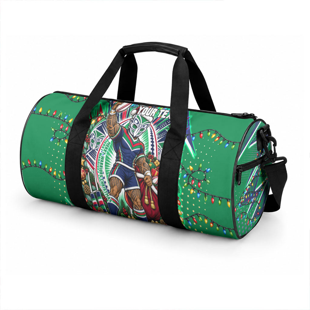 Personalized New Zealand Warriors Rugby Christmas Duffle Bag Holiday Mascot Graphic Art Festive Lights Bow