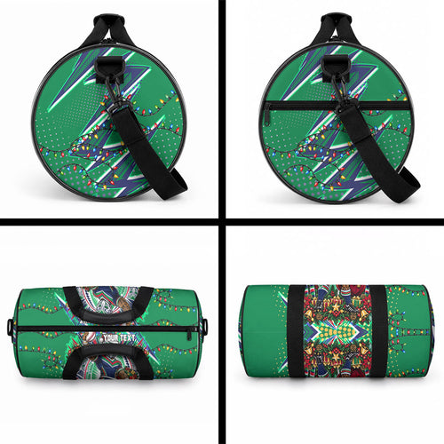 Personalized New Zealand Warriors Rugby Christmas Duffle Bag Holiday Mascot Graphic Art Festive Lights Bow
