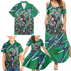 Personalized New Zealand Warriors Rugby Christmas Family Matching Summer Maxi Dress and Hawaiian Shirt Holiday Mascot Graphic Art Festive Lights Bow