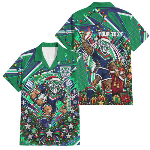 Personalized New Zealand Warriors Rugby Christmas Family Matching Summer Maxi Dress and Hawaiian Shirt Holiday Mascot Graphic Art Festive Lights Bow