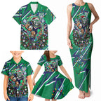 Personalized New Zealand Warriors Rugby Christmas Family Matching Tank Maxi Dress and Hawaiian Shirt Holiday Mascot Graphic Art Festive Lights Bow