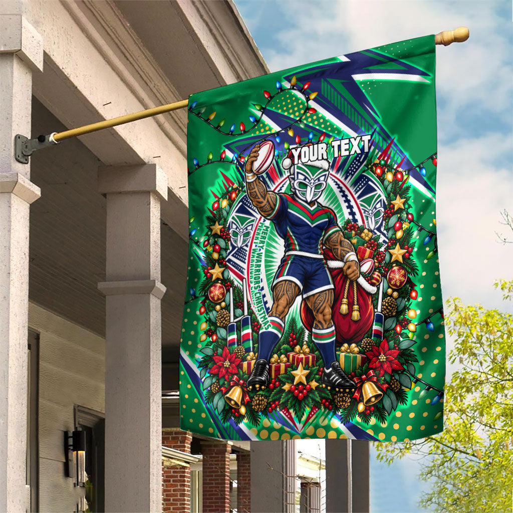 Personalized New Zealand Warriors Rugby Christmas Garden Flag Holiday Mascot Graphic Art Festive Lights Bow