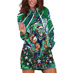 Personalized New Zealand Warriors Rugby Christmas Hoodie Dress Holiday Mascot Graphic Art Festive Lights Bow