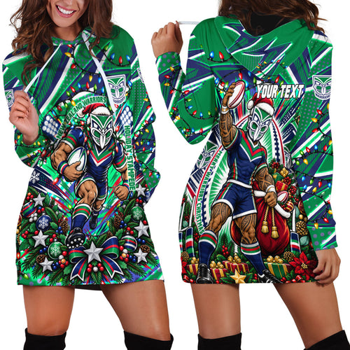 Personalized New Zealand Warriors Rugby Christmas Hoodie Dress Holiday Mascot Graphic Art Festive Lights Bow