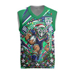 Personalized New Zealand Warriors Rugby Christmas Knitted V-Neck Vest Holiday Mascot Graphic Art Festive Lights Bow