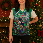 Personalized New Zealand Warriors Rugby Christmas Knitted V-Neck Vest Holiday Mascot Graphic Art Festive Lights Bow