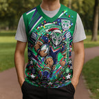 Personalized New Zealand Warriors Rugby Christmas Knitted V-Neck Vest Holiday Mascot Graphic Art Festive Lights Bow