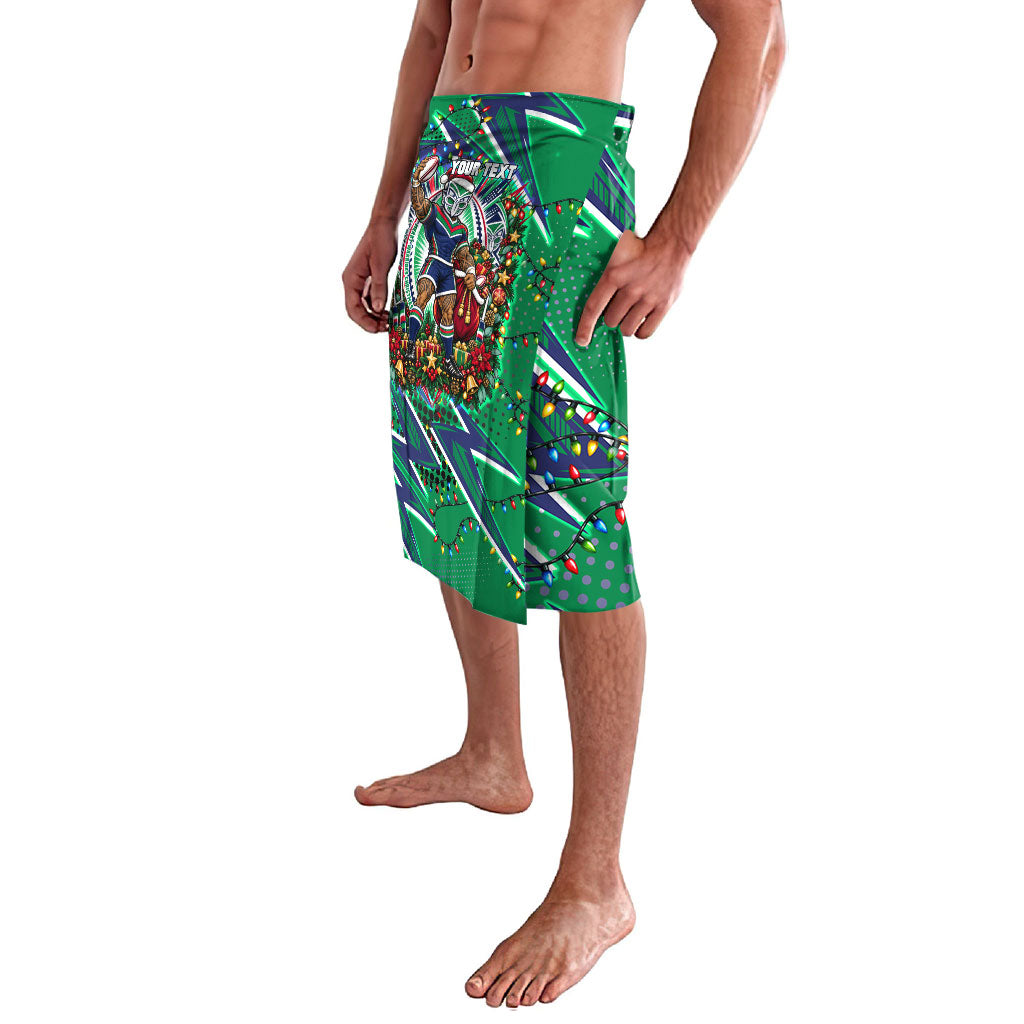 Personalized New Zealand Warriors Rugby Christmas Lavalava Holiday Mascot Graphic Art Festive Lights Bow