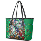 Personalized New Zealand Warriors Rugby Christmas Leather Tote Bag Holiday Mascot Graphic Art Festive Lights Bow