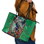 Personalized New Zealand Warriors Rugby Christmas Leather Tote Bag Holiday Mascot Graphic Art Festive Lights Bow