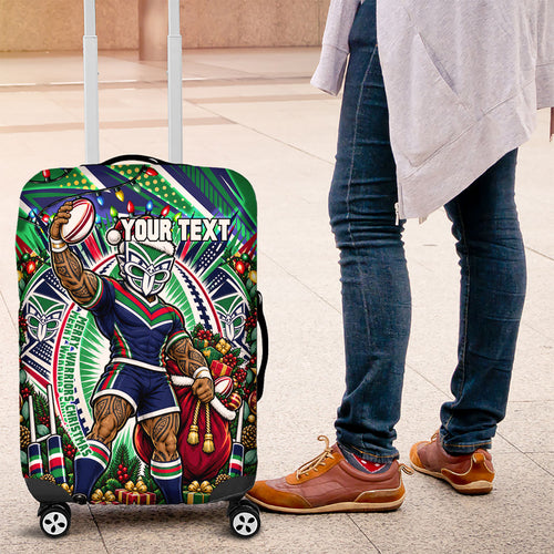 Personalized New Zealand Warriors Rugby Christmas Luggage Cover Holiday Mascot Graphic Art Festive Lights Bow