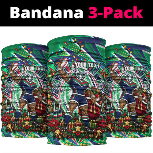 Personalized New Zealand Warriors Rugby Christmas Neck Gaiter Holiday Mascot Graphic Art Festive Lights Bow