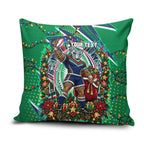 Personalized New Zealand Warriors Rugby Christmas Pillow Cover Holiday Mascot Graphic Art Festive Lights Bow
