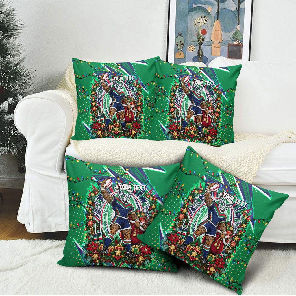 Personalized New Zealand Warriors Rugby Christmas Pillow Cover Holiday Mascot Graphic Art Festive Lights Bow