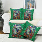 Personalized New Zealand Warriors Rugby Christmas Pillow Cover Holiday Mascot Graphic Art Festive Lights Bow