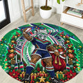 Personalized New Zealand Warriors Rugby Christmas Round Carpet Holiday Mascot Graphic Art Festive Lights Bow