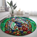Personalized New Zealand Warriors Rugby Christmas Round Carpet Holiday Mascot Graphic Art Festive Lights Bow