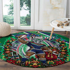 Personalized New Zealand Warriors Rugby Christmas Round Carpet Holiday Mascot Graphic Art Festive Lights Bow