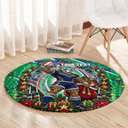 Personalized New Zealand Warriors Rugby Christmas Round Carpet Holiday Mascot Graphic Art Festive Lights Bow