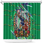 Personalized New Zealand Warriors Rugby Christmas Shower Curtain Holiday Mascot Graphic Art Festive Lights Bow