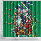 Personalized New Zealand Warriors Rugby Christmas Shower Curtain Holiday Mascot Graphic Art Festive Lights Bow