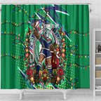 Personalized New Zealand Warriors Rugby Christmas Shower Curtain Holiday Mascot Graphic Art Festive Lights Bow