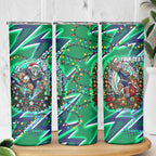 Personalized New Zealand Warriors Rugby Christmas Skinny Tumbler Holiday Mascot Graphic Art Festive Lights Bow