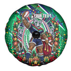 Personalized New Zealand Warriors Rugby Christmas Spare Tire Cover Holiday Mascot Graphic Art Festive Lights Bow
