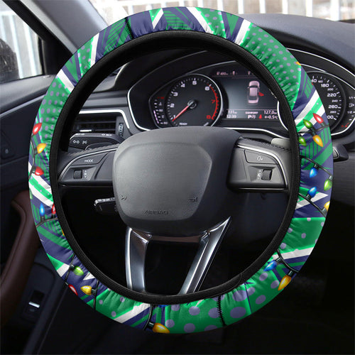 New Zealand Warriors Rugby Christmas Steering Wheel Cover Holiday Mascot Graphic Art Festive Lights Bow