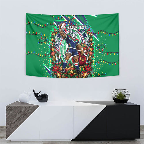 Personalized New Zealand Warriors Rugby Christmas Tapestry Holiday Mascot Graphic Art Festive Lights Bow