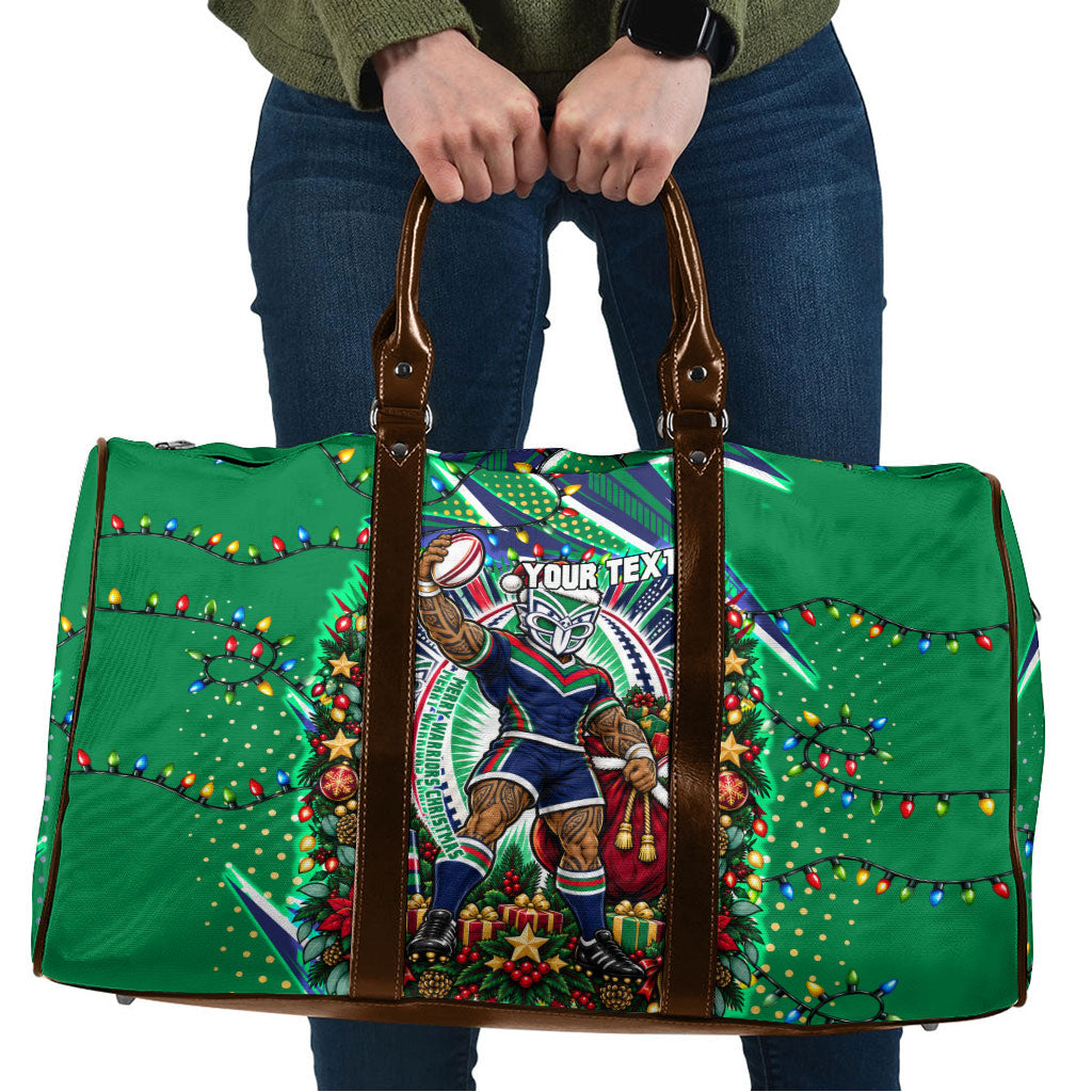 Personalized New Zealand Warriors Rugby Christmas Travel Bag Holiday Mascot Graphic Art Festive Lights Bow