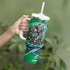 Personalized New Zealand Warriors Rugby Christmas Tumbler With Handle Holiday Mascot Graphic Art Festive Lights Bow