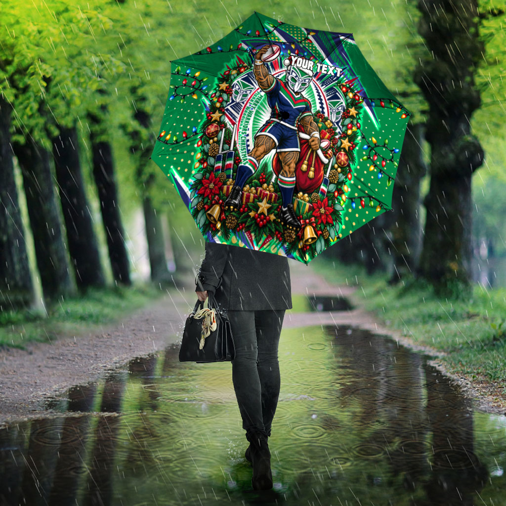 Personalized New Zealand Warriors Rugby Christmas Umbrella Holiday Mascot Graphic Art Festive Lights Bow